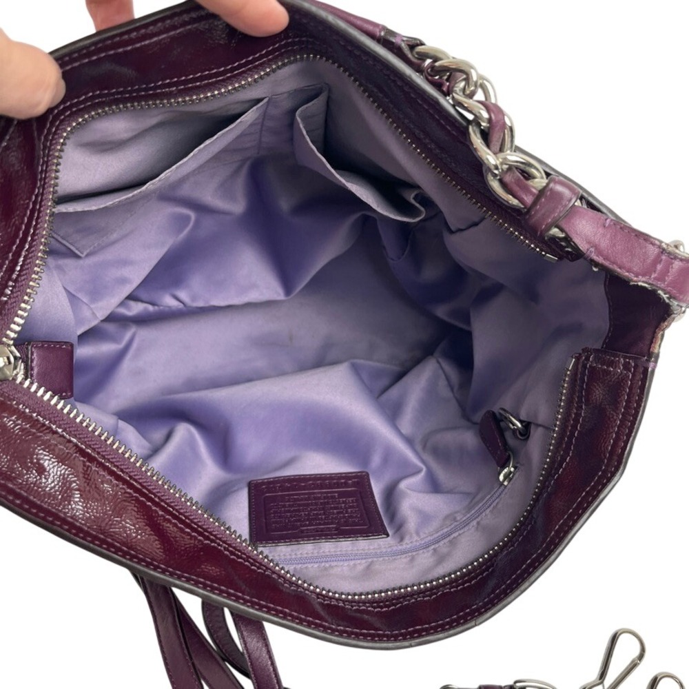 Coach‎ Burgundy Patent Leather Chain Hobo Convertible Shoulder Crossbody Bag - Picture 6 of 16